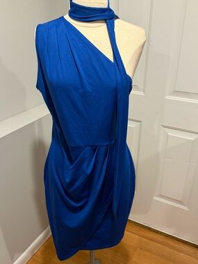 PrettyLittleThing One-Shoulder Draped Dress in Royal Blue with Neck Scarf (44)